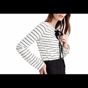 Jcrew NWT Black & Ivory Velvet Tie Stripped Top